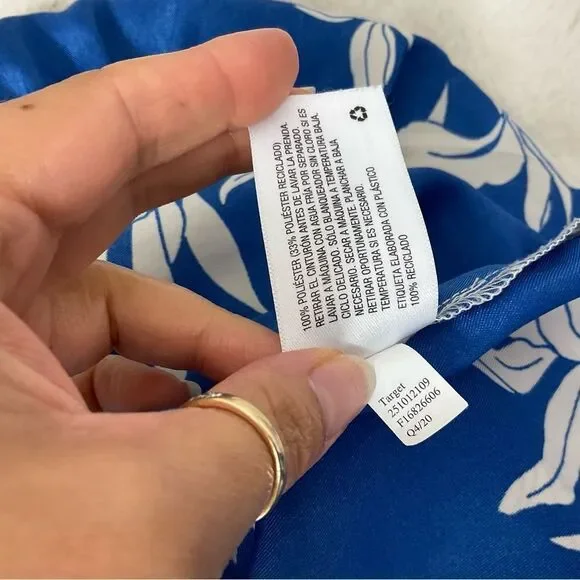 Alexis X Target Blue White Floral Long Sleeves Tiered Satin Mini Dress M - Picture 13 of 13